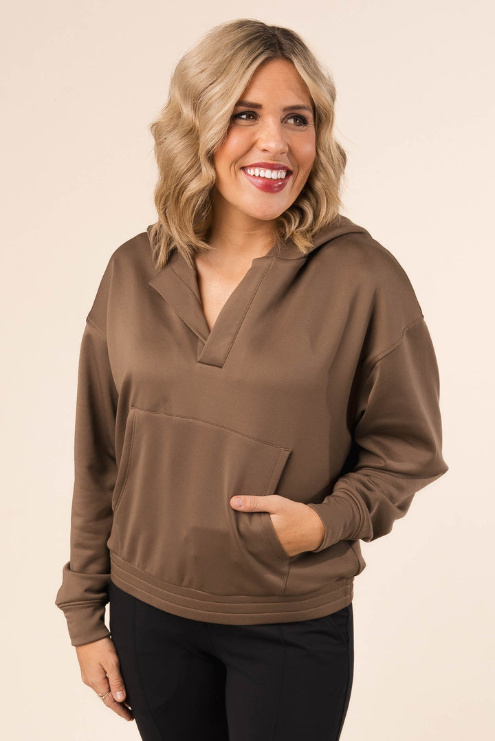 Split Neck Hooded Pullover