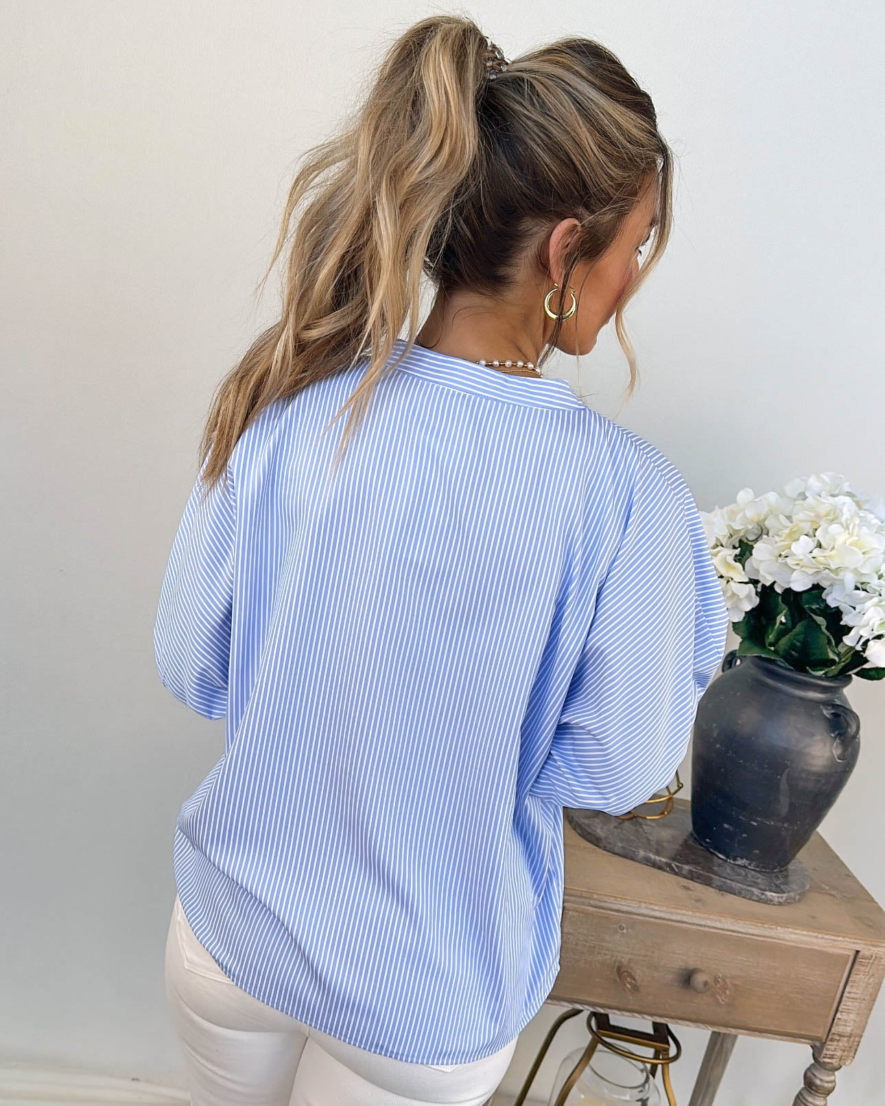 Oxford Breeze Pinstriped China Collared Shirt