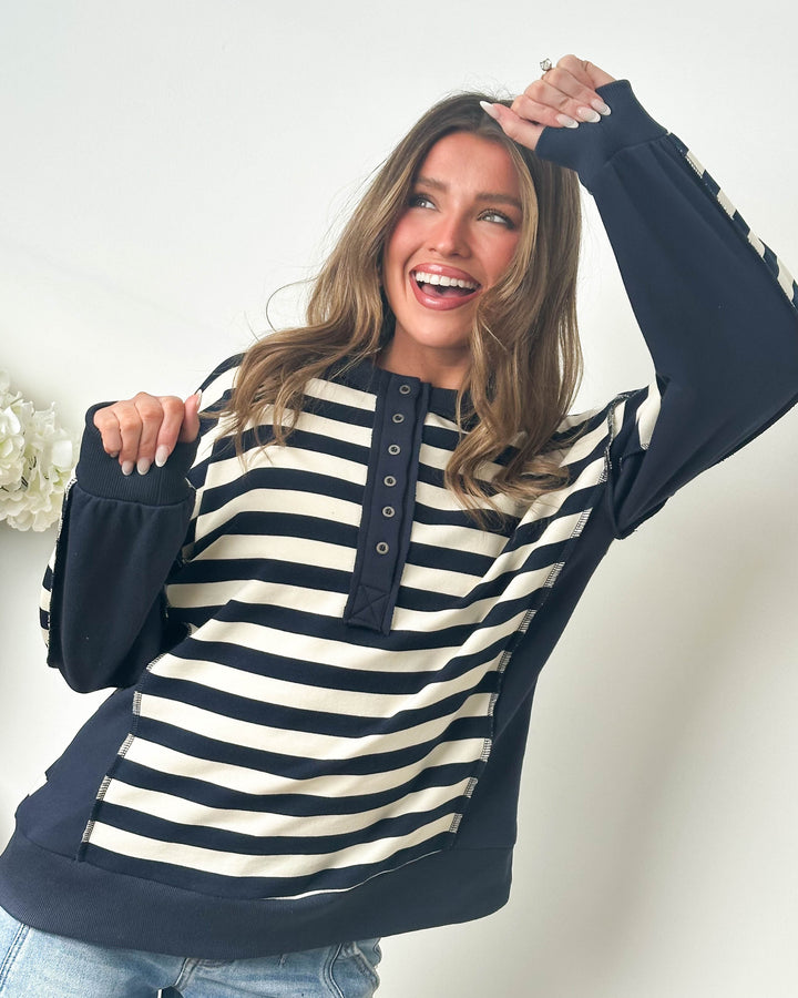 Lennie Oversized Striped Henley Pullover