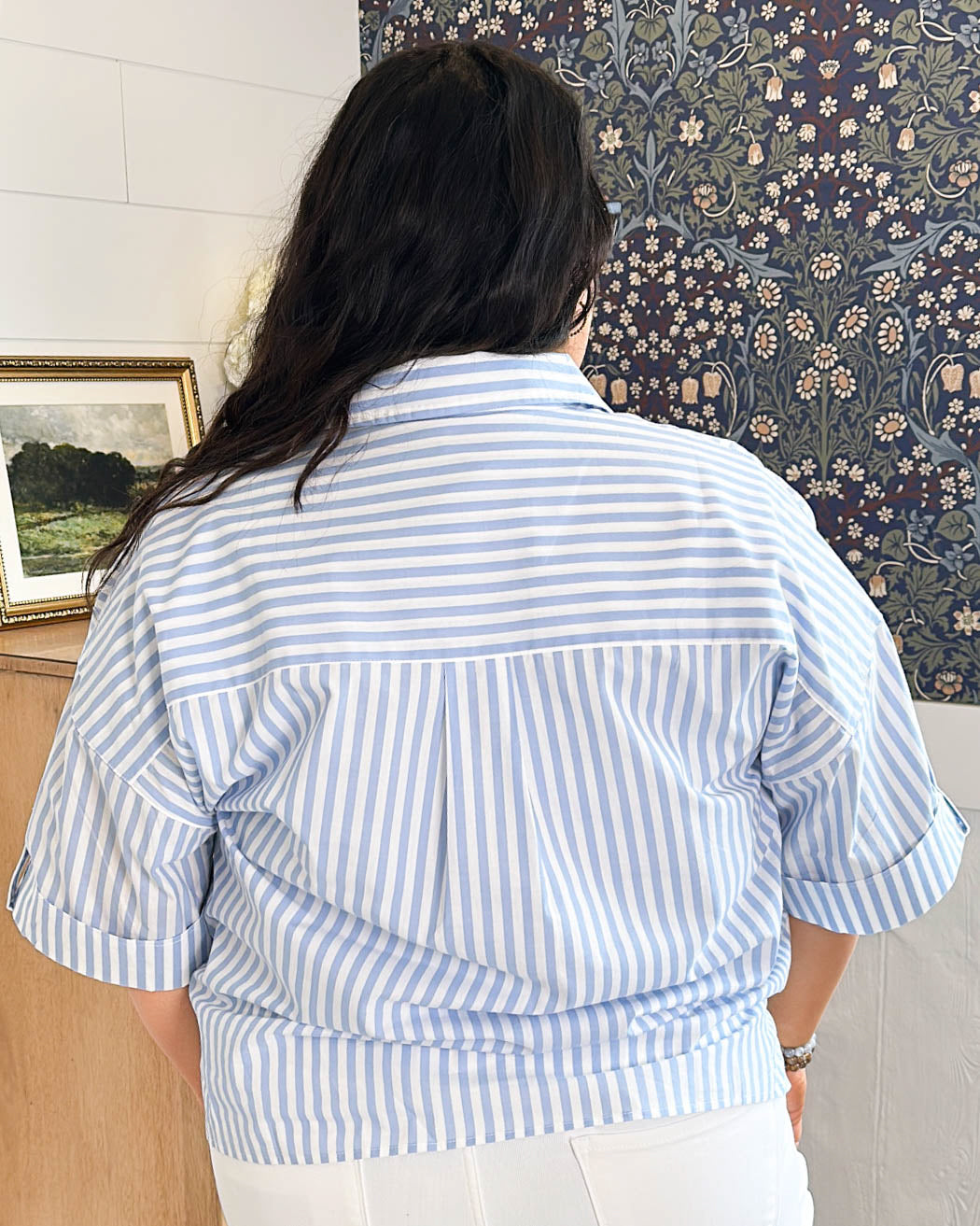 Turning Tides Oversized Striped Tab Sleeve Shirt