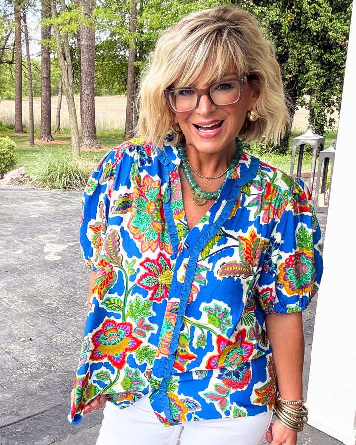 Petal Party Floral Ruffle Detail Blouse