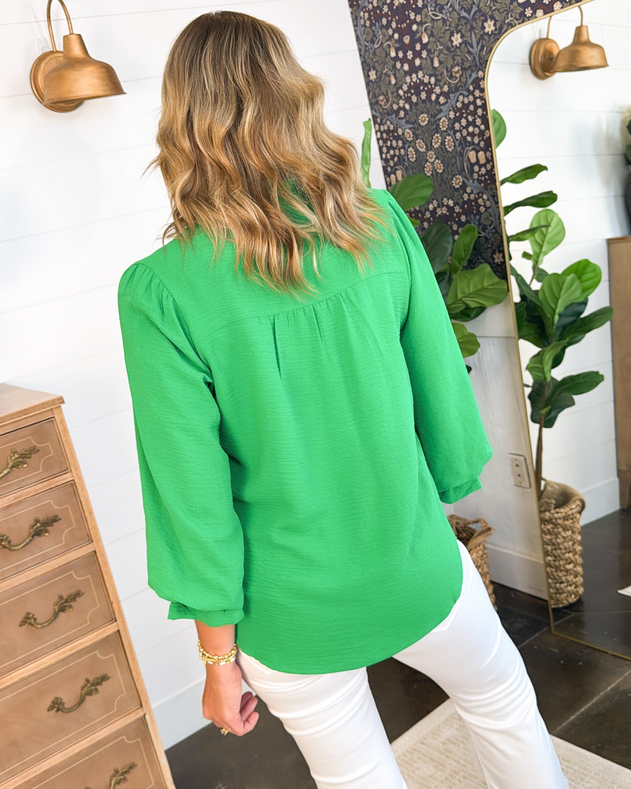 Meadow Breeze Crinkle Knit Ruffle Detail Blouse