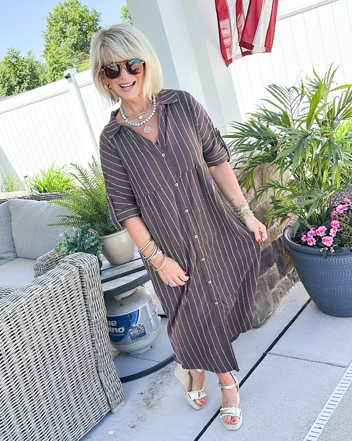 Coastal Town Striped Midi Shirt Dress
