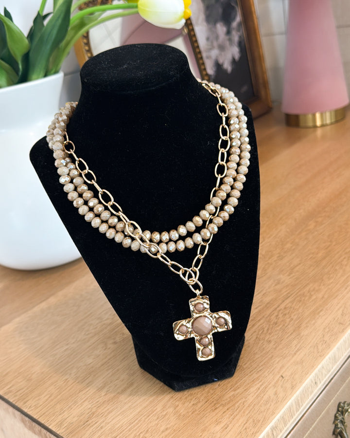 Daily Grace Beaded + Cross Pendant Layered Necklace