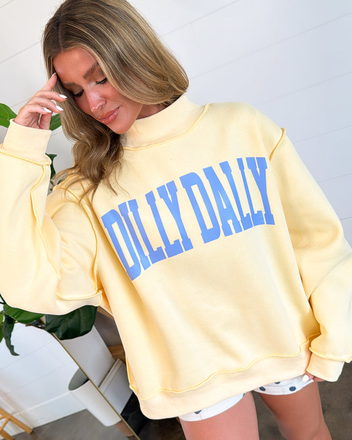 Dilly Dally Inside Out Mock Neck Graphic Sweatshirt