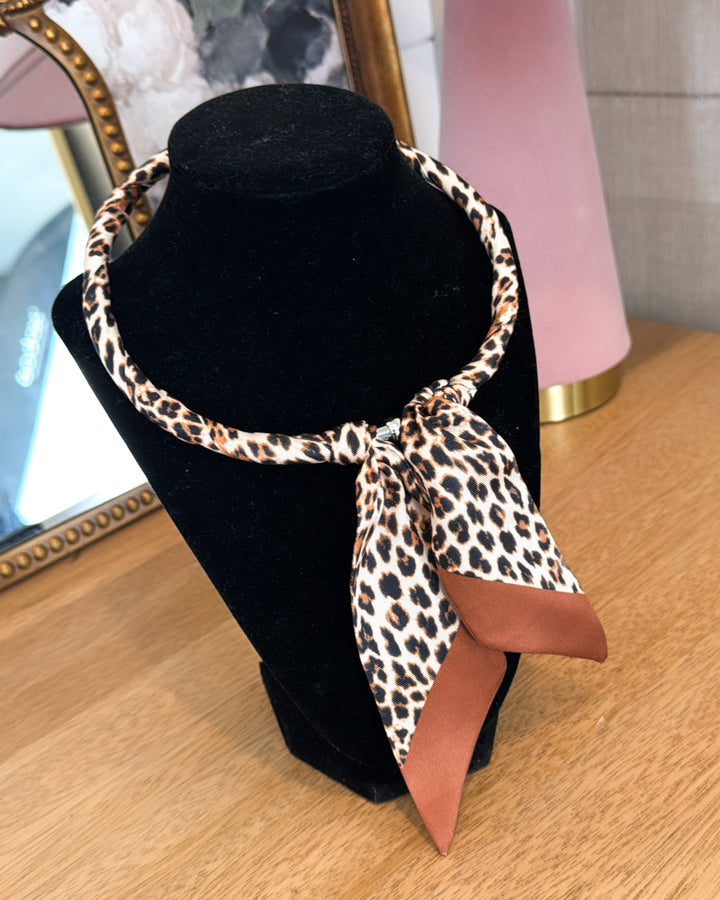 Leopard Luxe Satin Magnetic Scarf Necklace