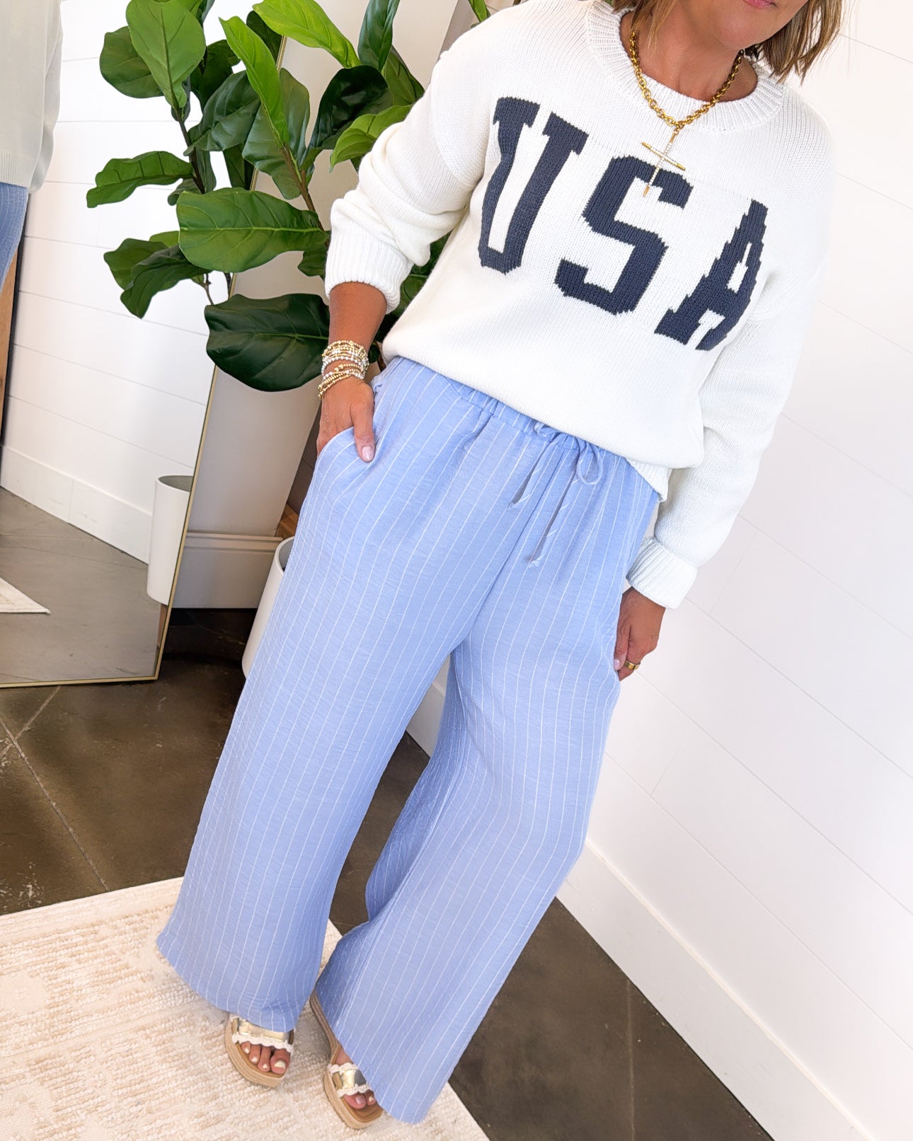 Bon Voyage Striped Gauze Knit Wide Leg Pants