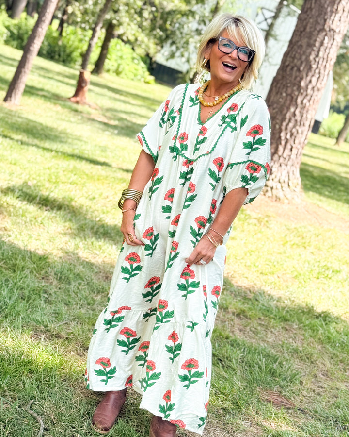 Garden Serenade Floral Tiered Midi Dress