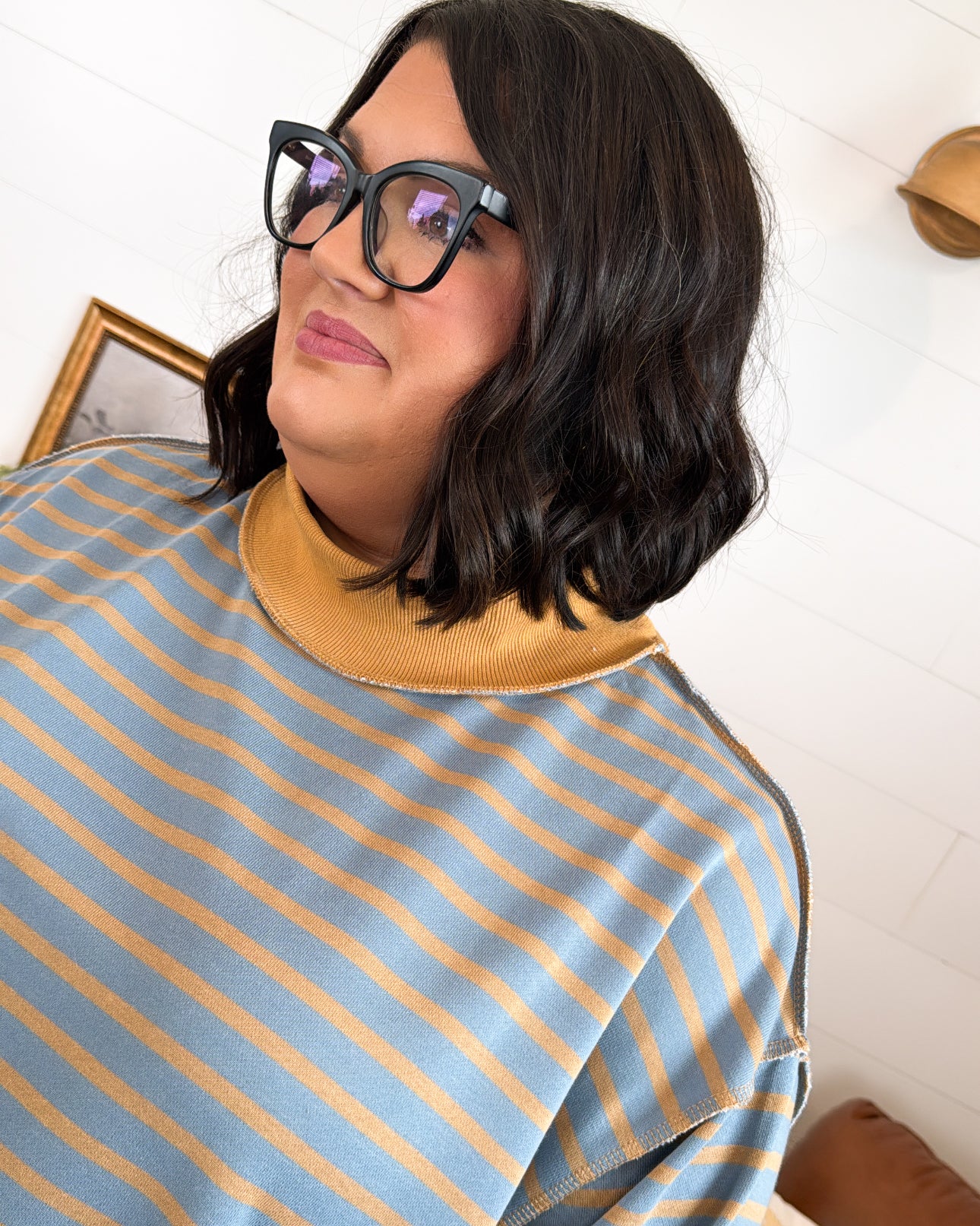 Road Trip Striped Mock Neck Pullover