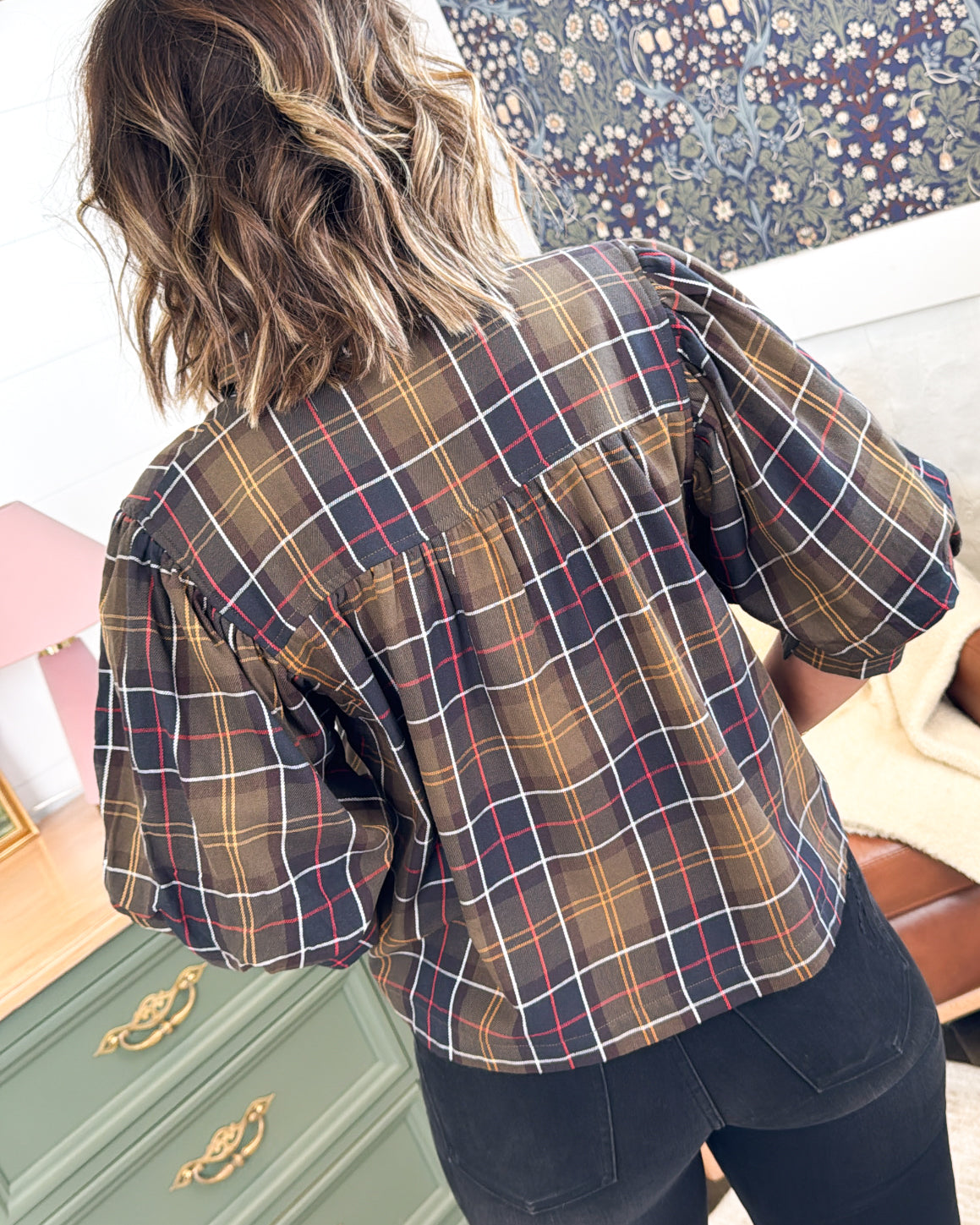 Long Story Short Plaid Puff Sleeve Shirt