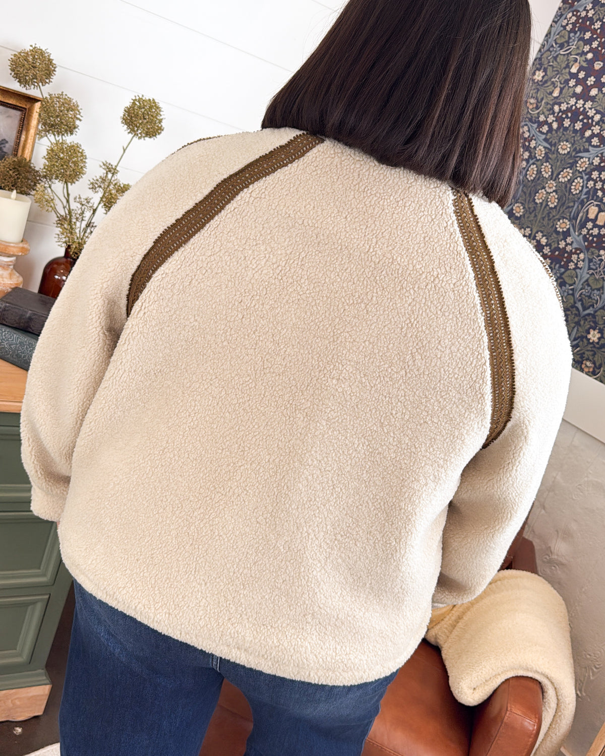 Stitch In Time Contrast Trim Sherpa Jacket