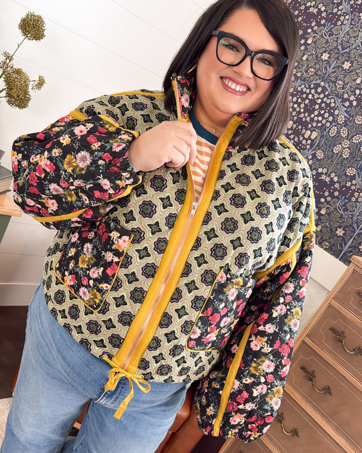 Garden Mosaic Patchwork Quilted Bomber Jacket