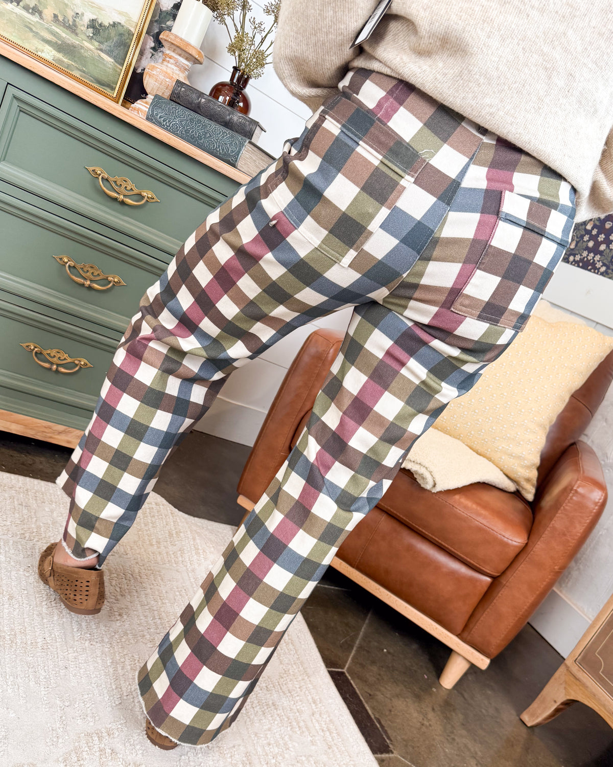 Fall Into Place Gingham Crop Wide Leg Pants