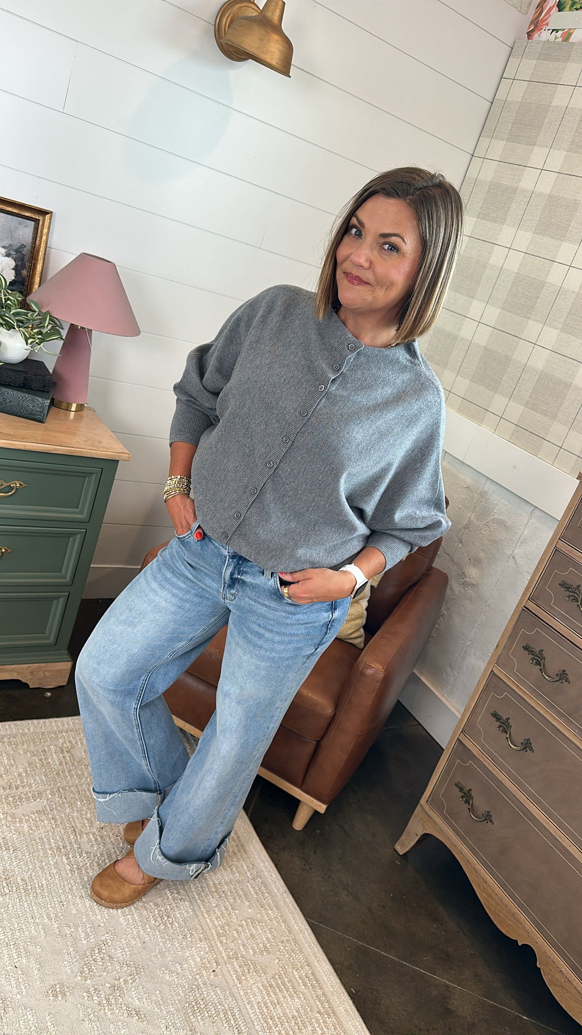 Fall For You Boat Neck Sweater Cardigan