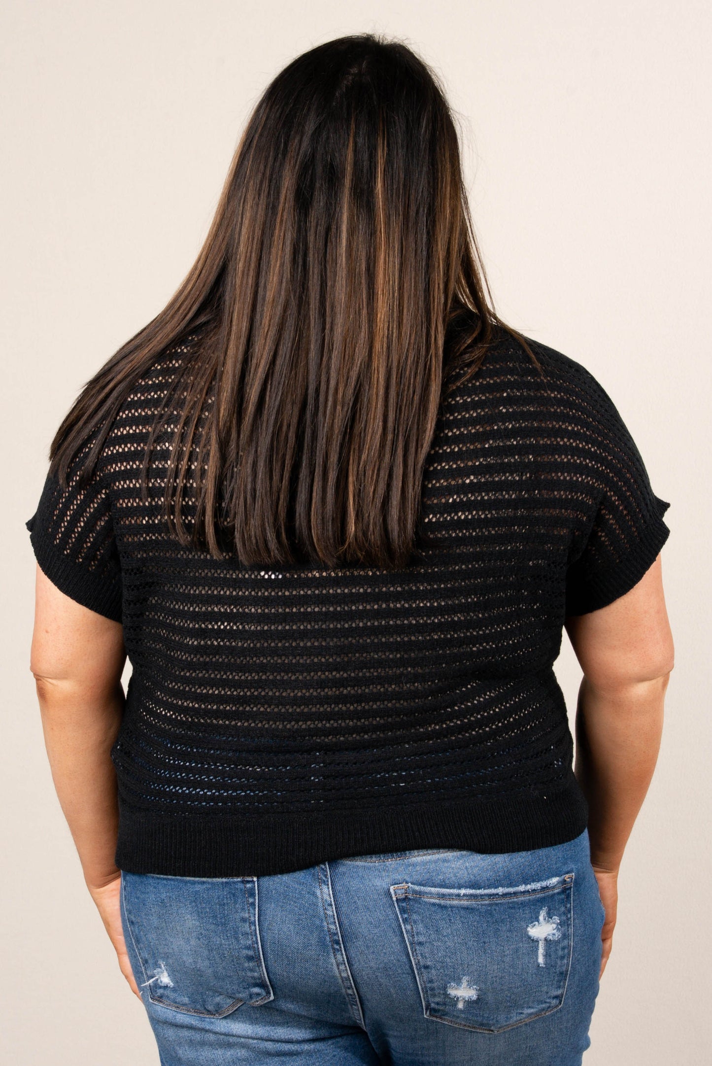 Open Knit Dolman Sweater in Black
