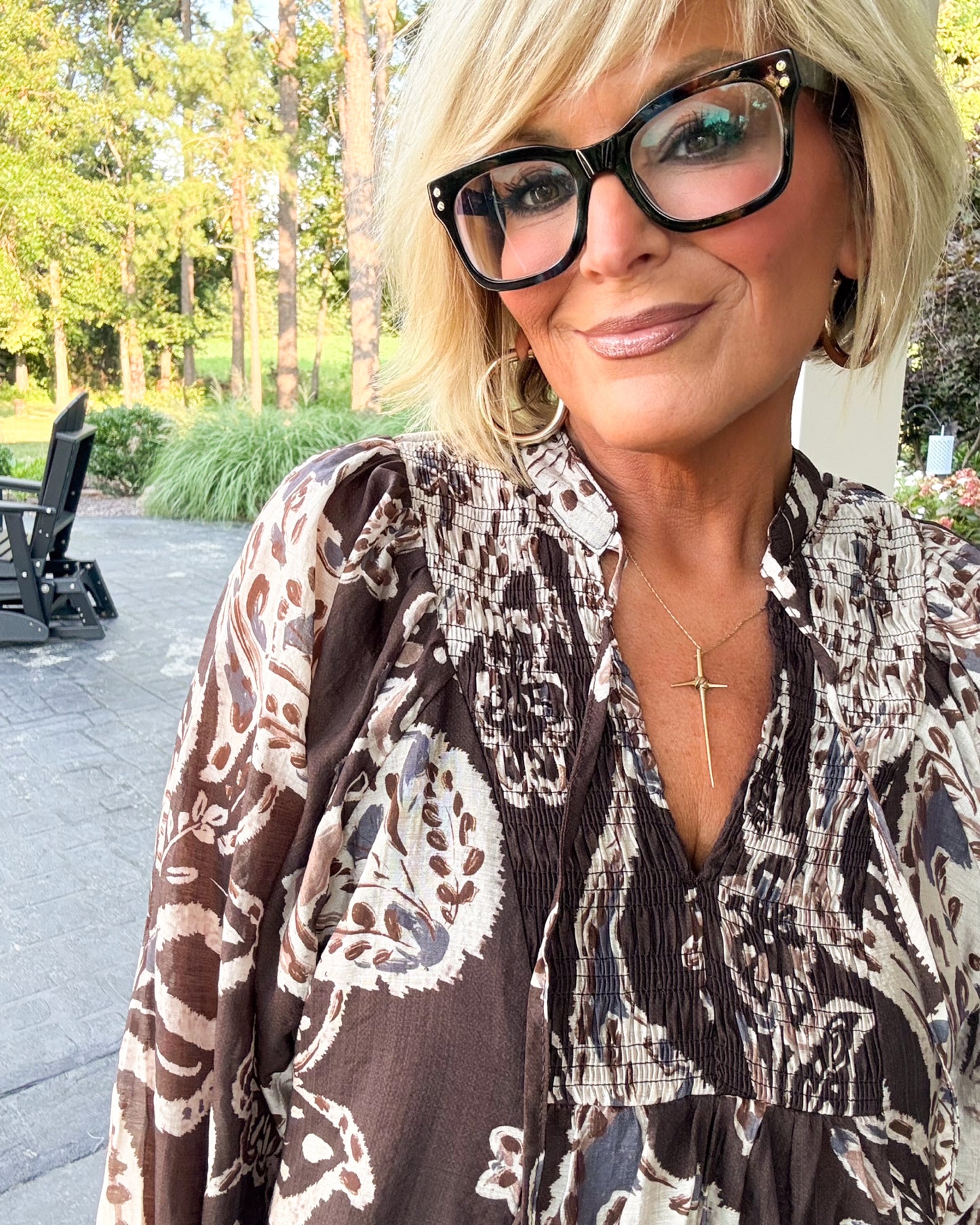 Southern Sass Paisley Smocked Tie Neck Blouse