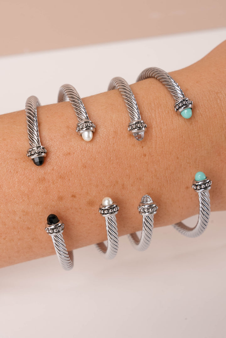 CZ and Natural Stone Cuff Bracelet