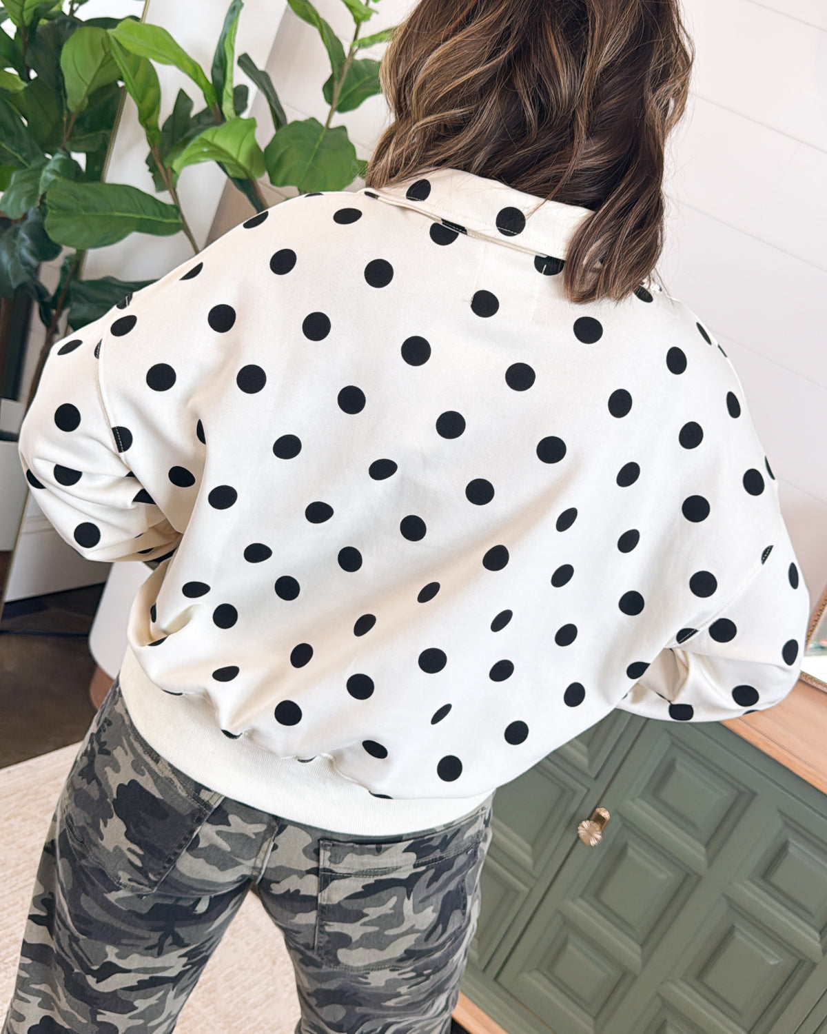 Cafe Date Polka Dot Quarter Zip Pullover