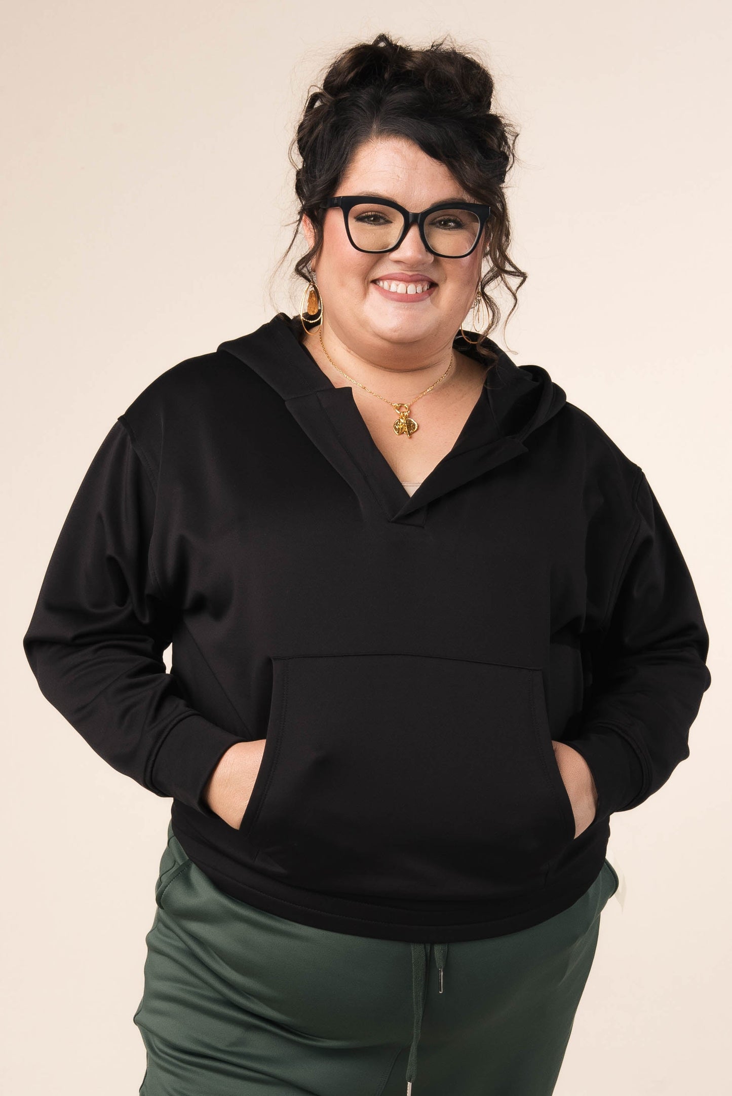 Split Neck Hooded Pullover