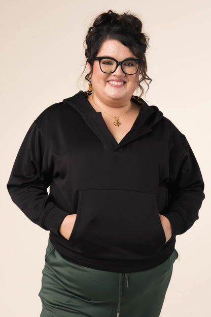 Split Neck Hooded Pullover