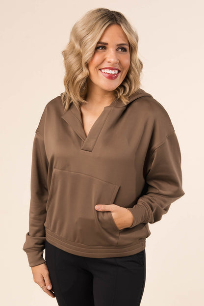 Split Neck Hooded Pullover
