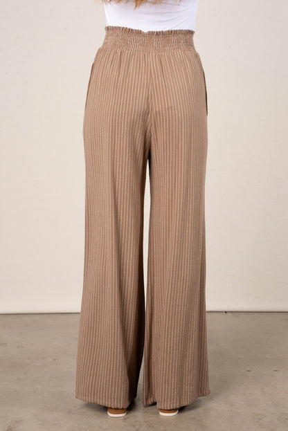 Striped Linen Smocked Waist Wide Leg Pants