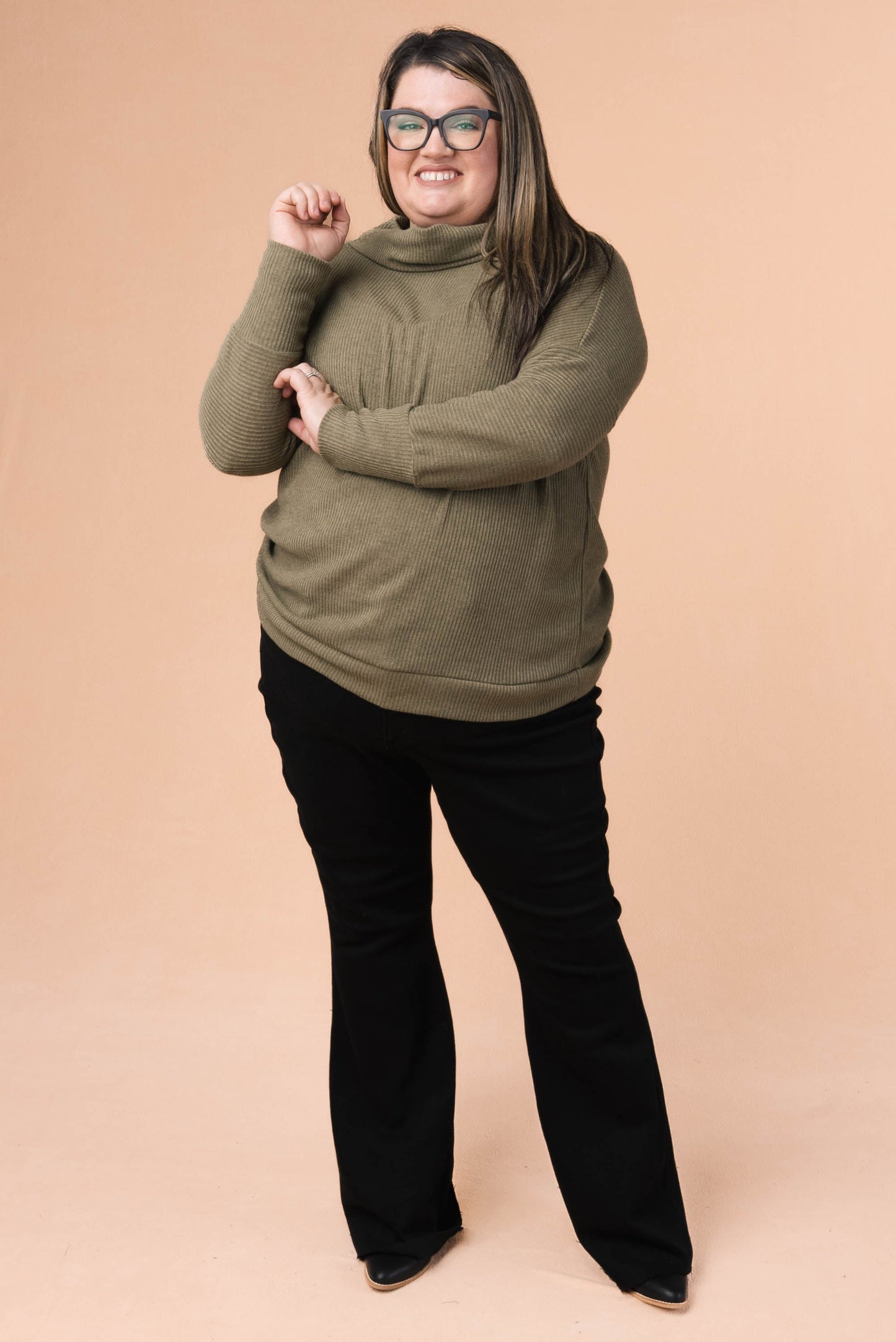 Ribbed Draped Neck Top