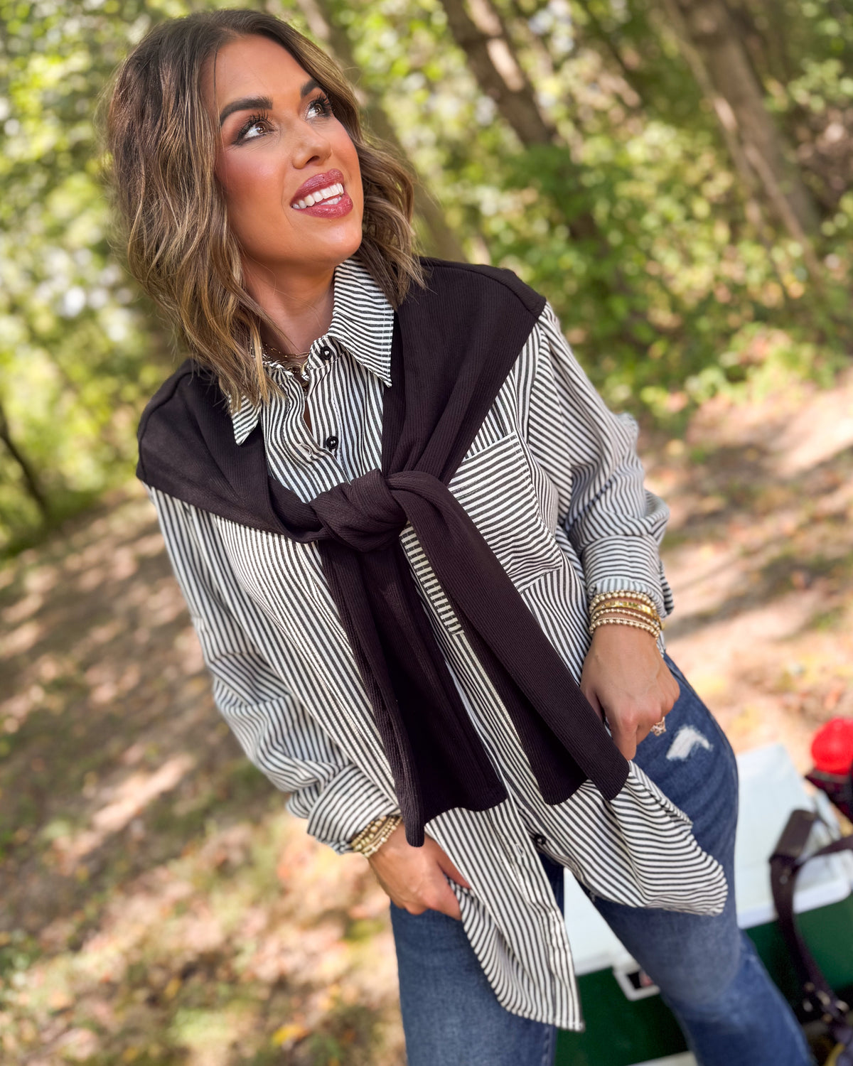 Double Vision Striped Layered Look Shirt