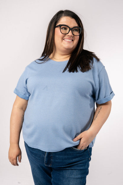 Waffle Knit Cuffed Sleeve Top
