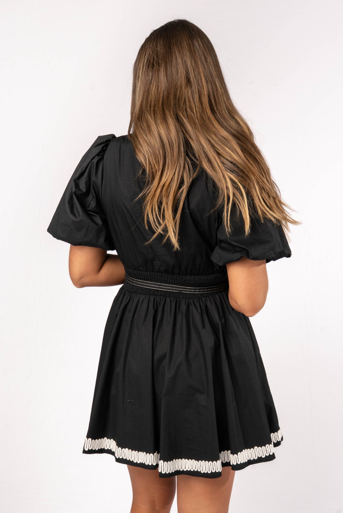 Embroidered Trim Belted Dress