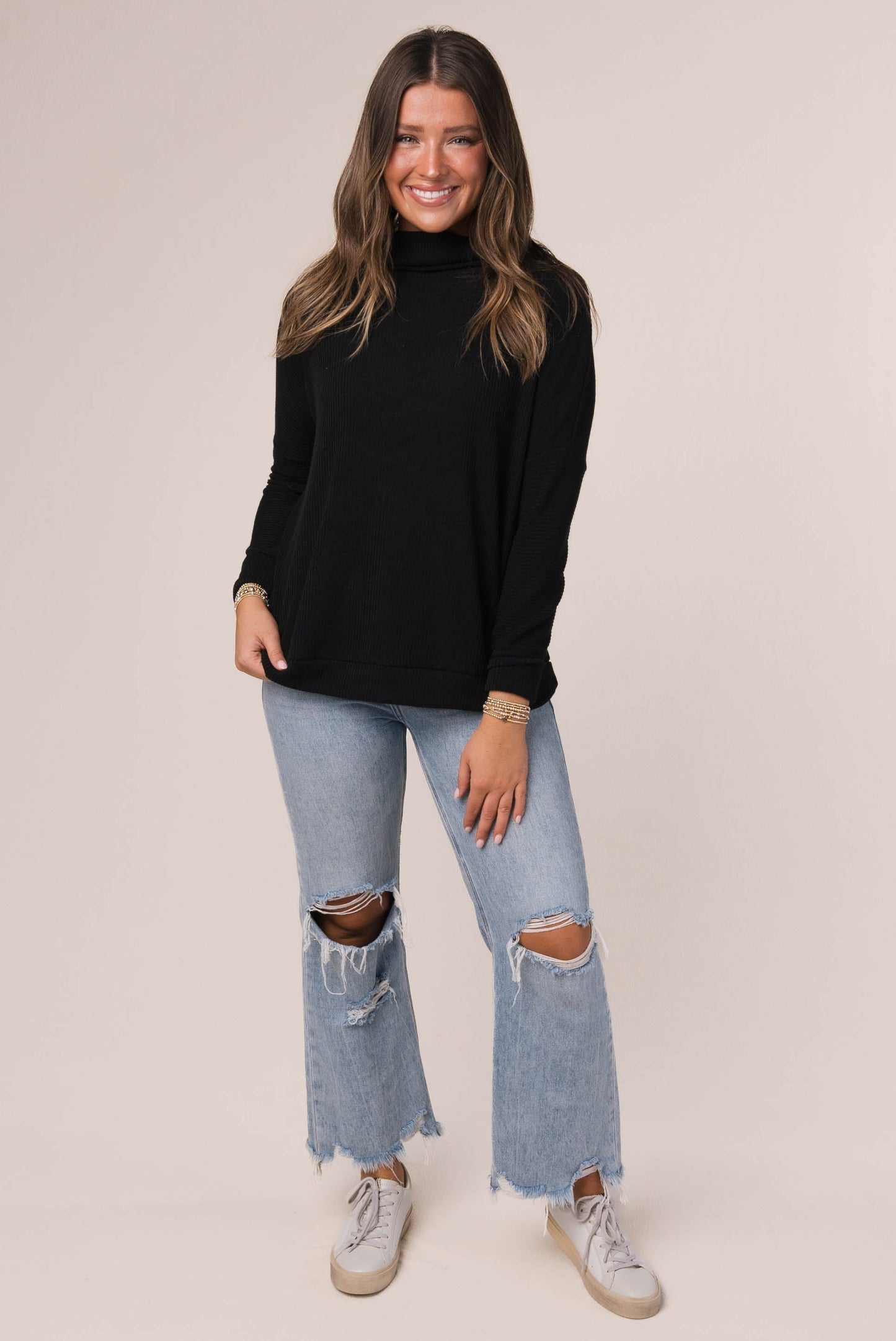 Ribbed Draped Neck Top
