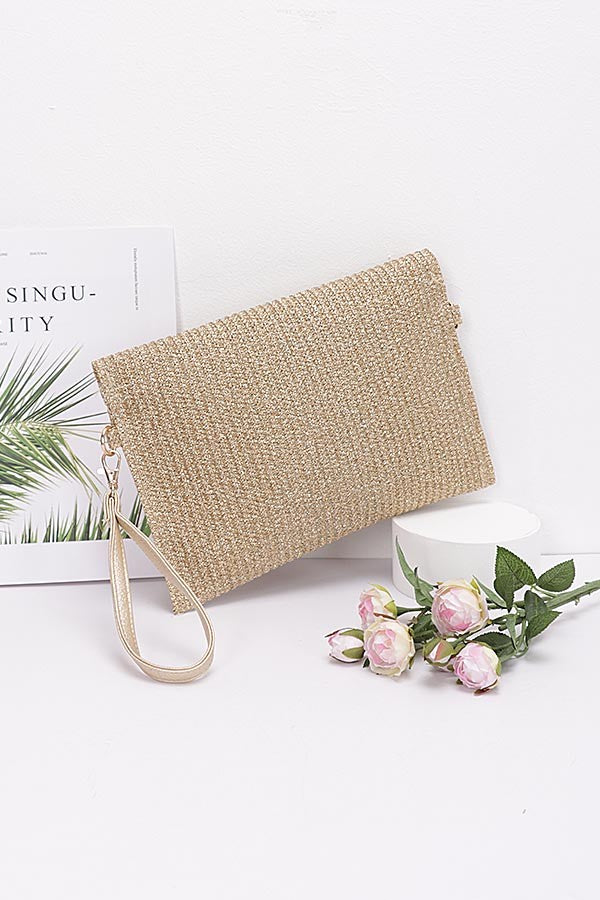 Riviera Metallic Raffia Clutch Bag