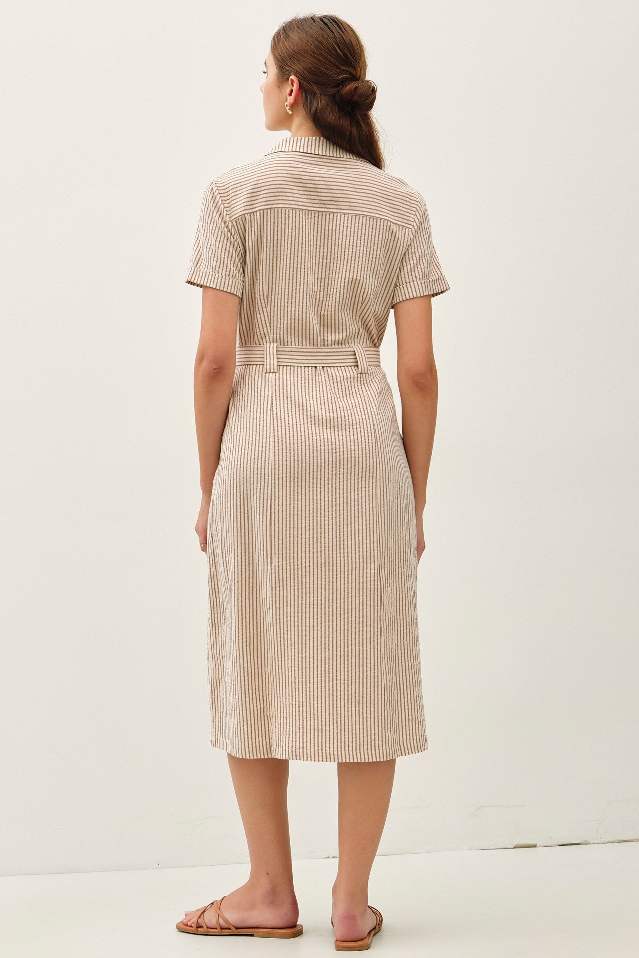 Riverside Resort Striped Linen Midi Shirt Dress