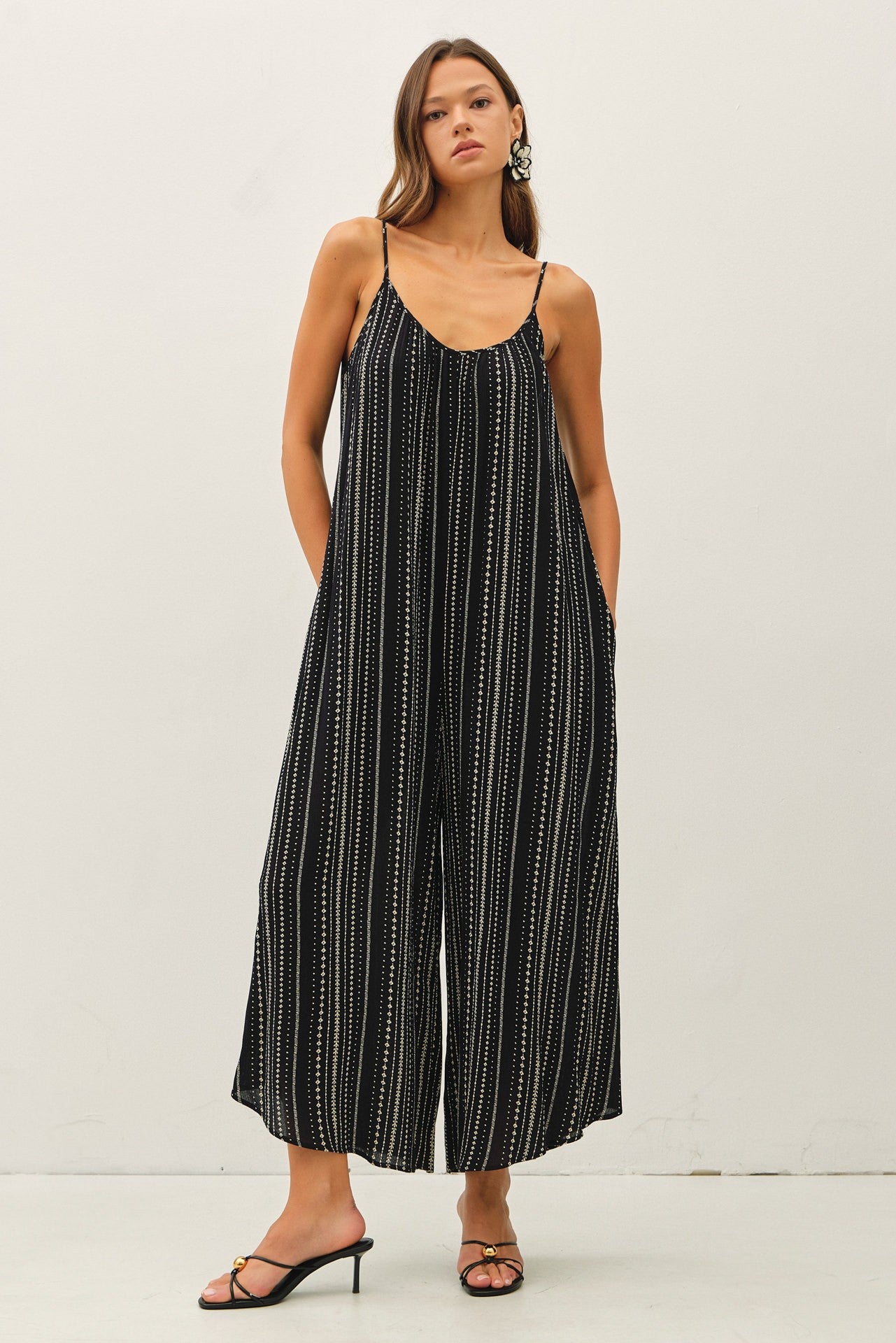 Midnight Breeze Mixed Stripe Cami Wide Leg Jumpsuit