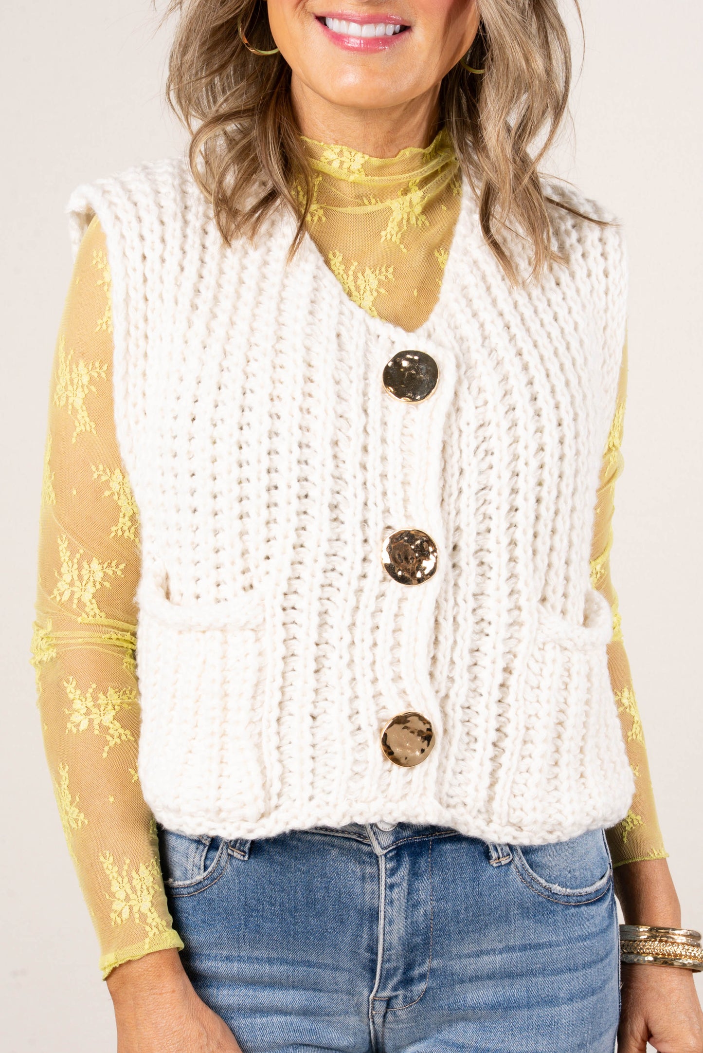 Georgia Mae Chunky Knit Sweater Vest in Ivory