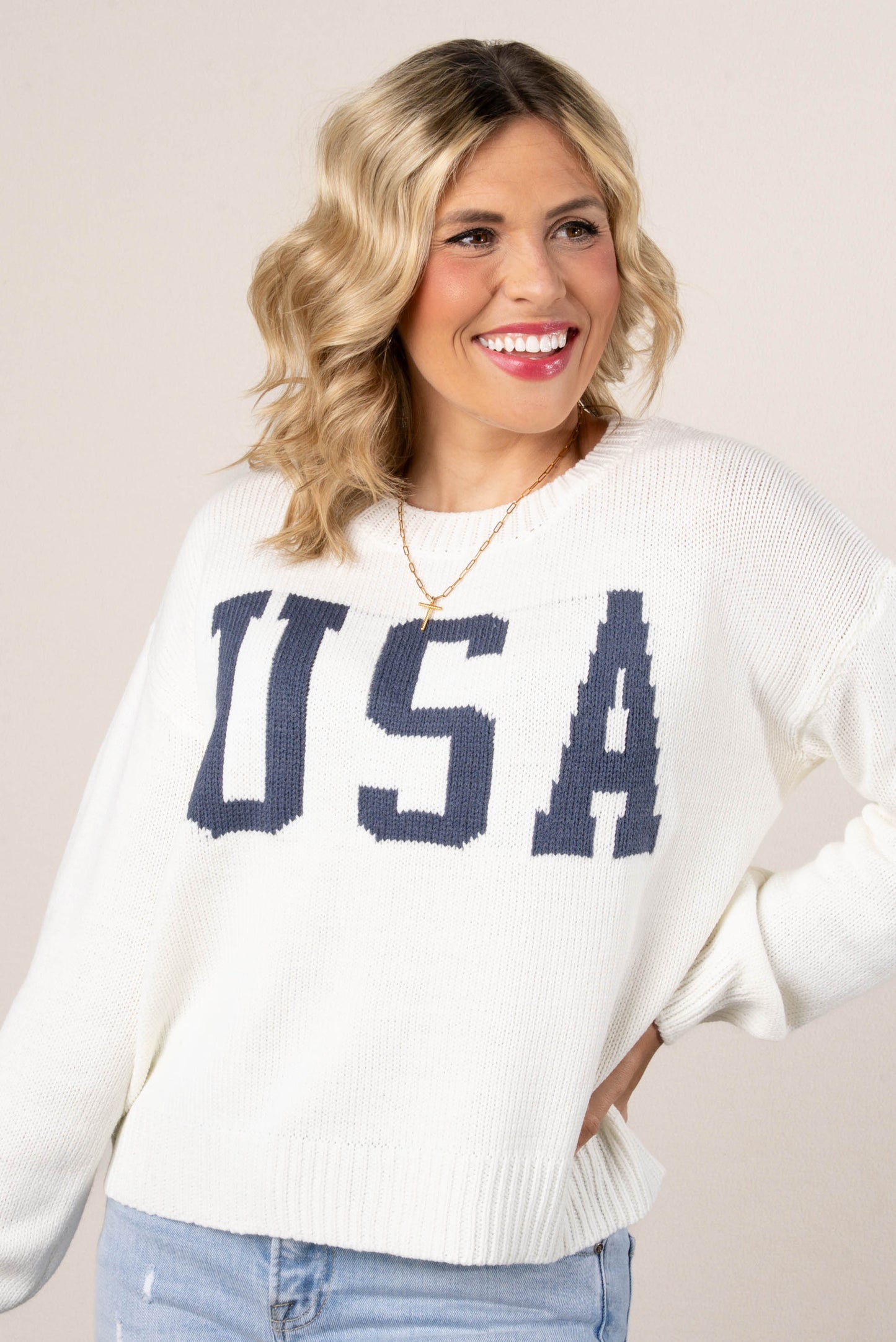 USA Knit Drop Shoulder Sweater