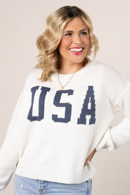 USA Knit Drop Shoulder Sweater
