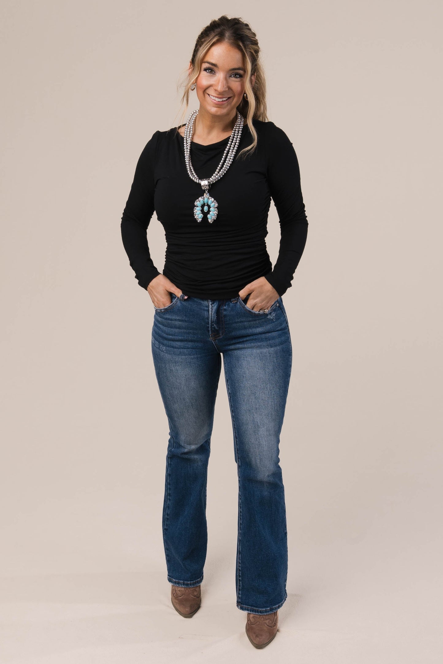 Side Ruched Boat Neck Top