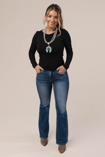 Side Ruched Boat Neck Top
