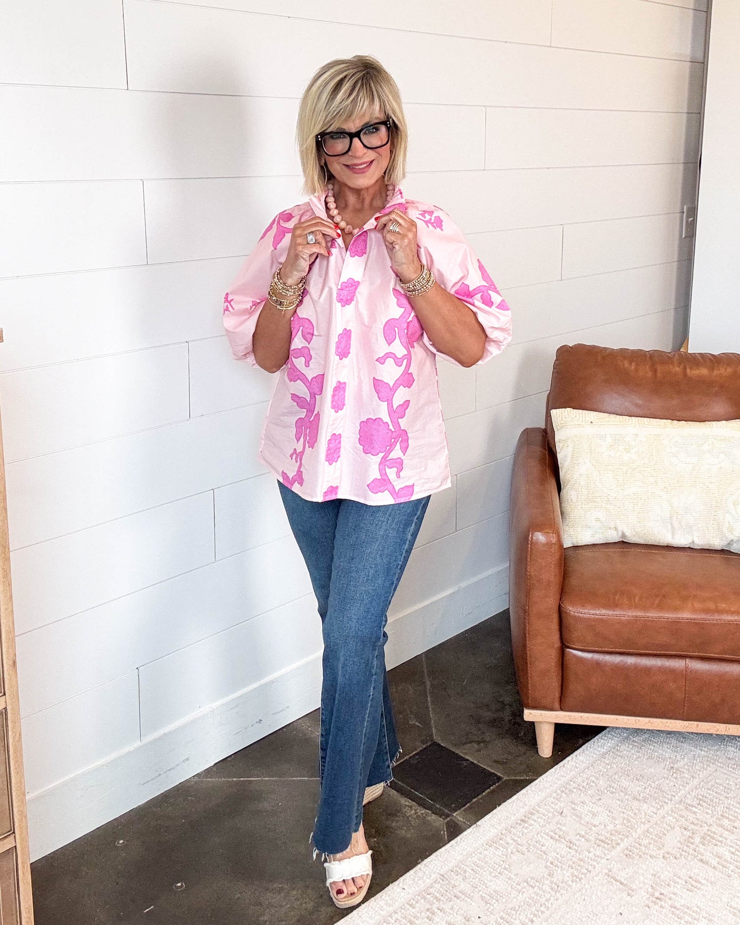 Bloom Bright Floral Smocked Collar Top