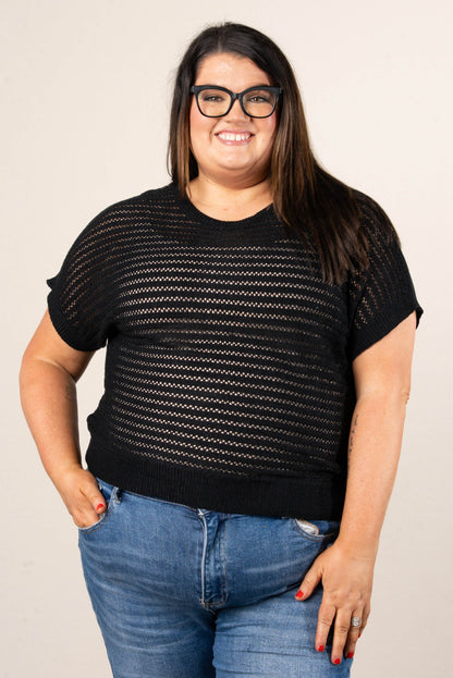 Open Knit Dolman Sweater in Black