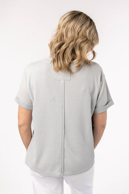 Waffle Knit Cuffed Sleeve Top