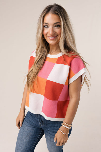 Color Block Cap Sleeve Sweater