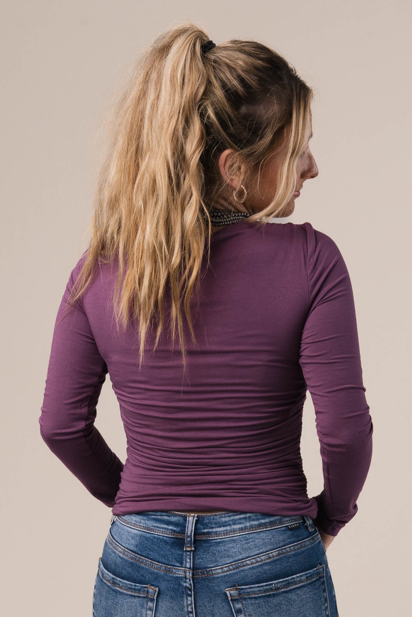 Side Ruched Boat Neck Top