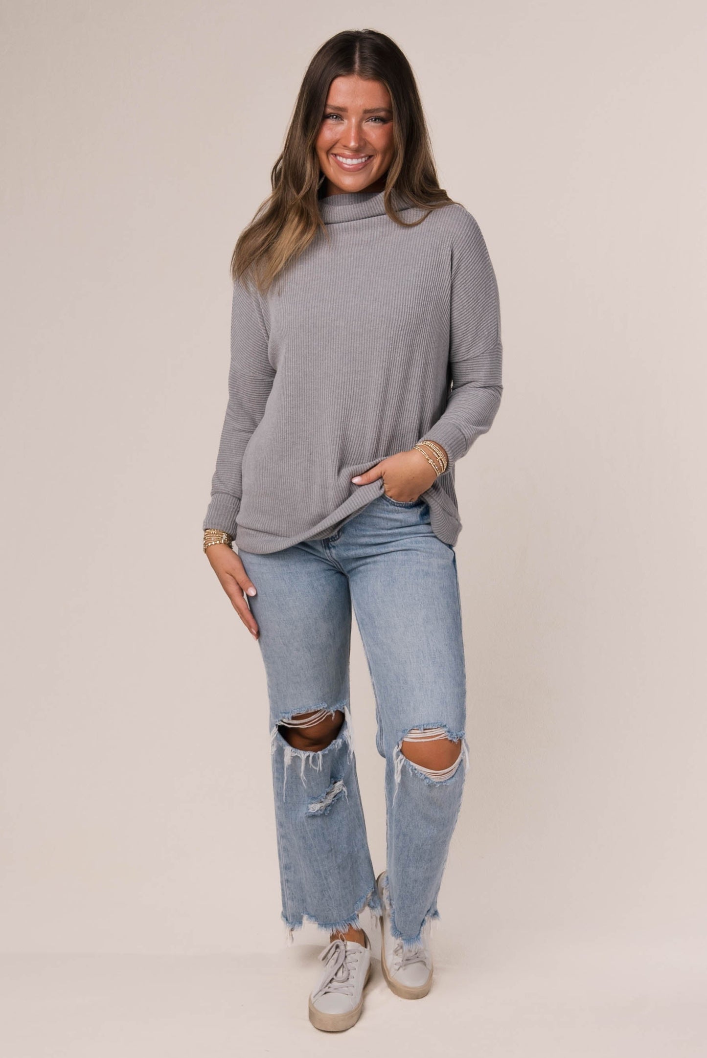 Ribbed Draped Neck Top