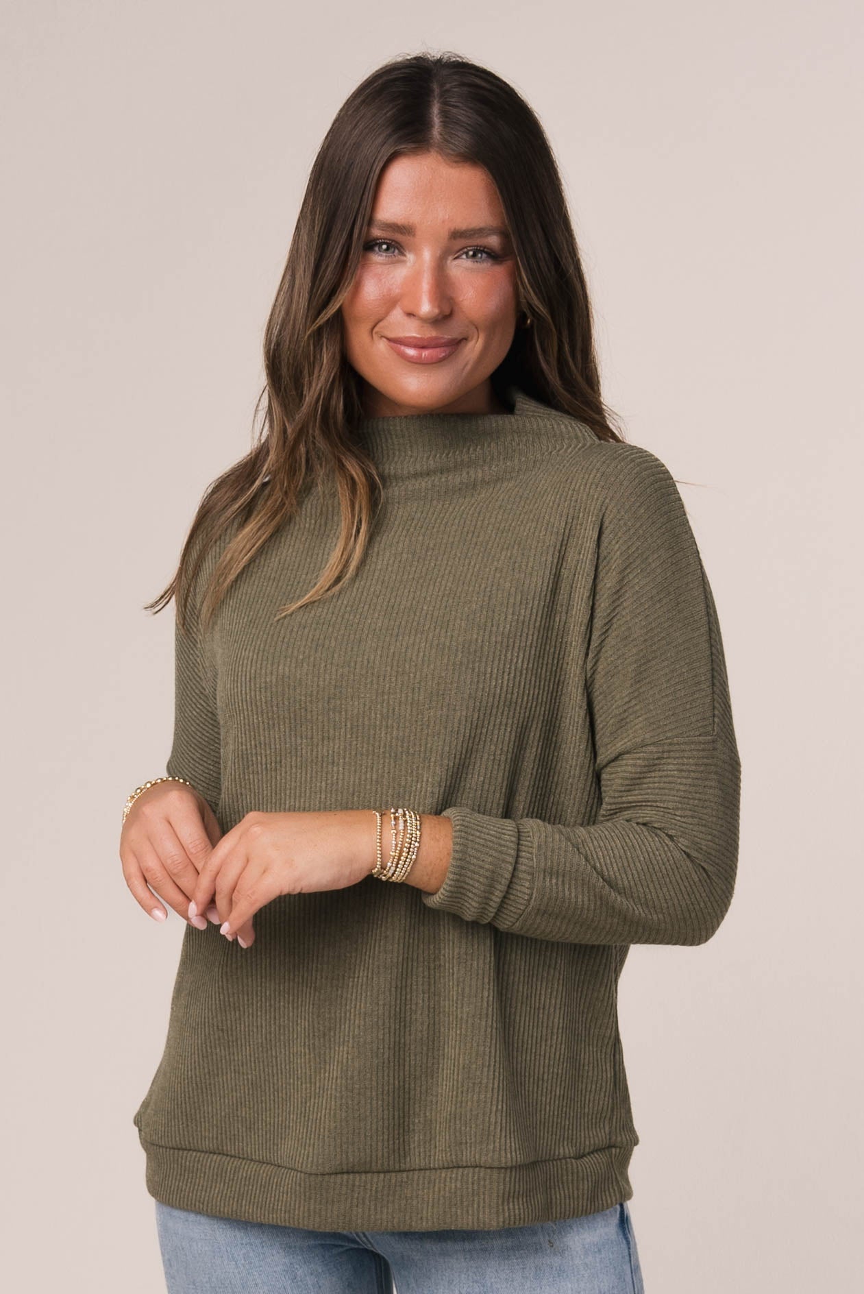 Ribbed Draped Neck Top