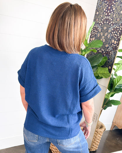 Lakeside Waffle Knit Cuffed Sleeve Top