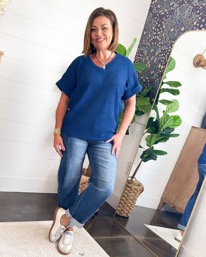 Lakeside Waffle Knit Cuffed Sleeve Top