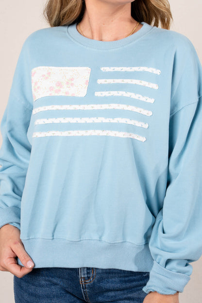 Floral American Flag Patch Pullover
