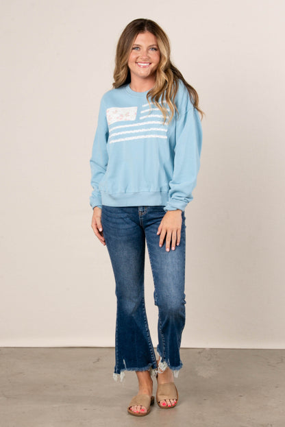 Floral American Flag Patch Pullover